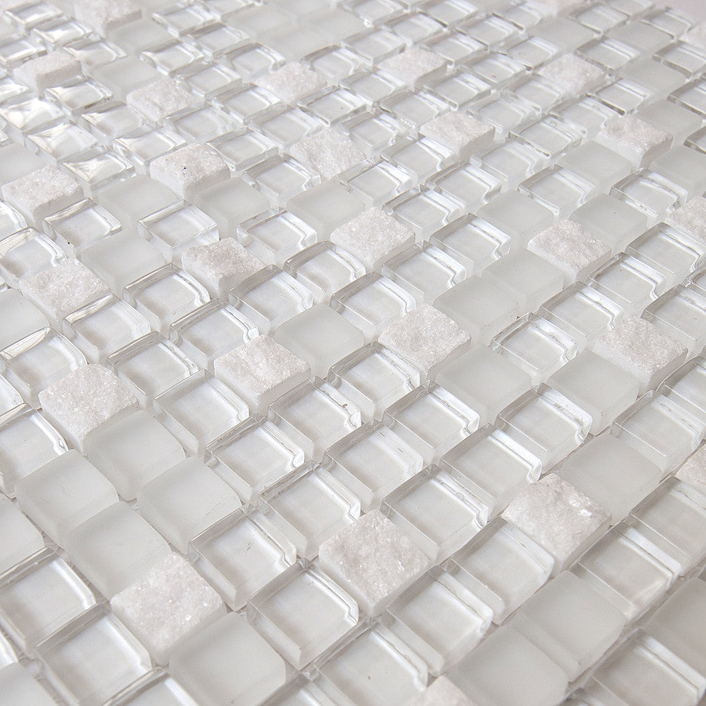 12"x12" Glass and Stone Mosaic Tile, Opal, Mini Square, Set of 5
