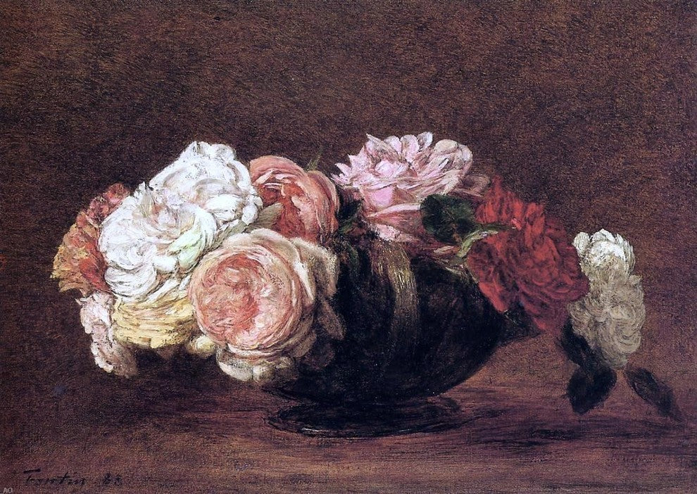 Henri Fantin-Latour Roses in a Bowl, Gallery Wrapped Canvas Print, 18"x27"