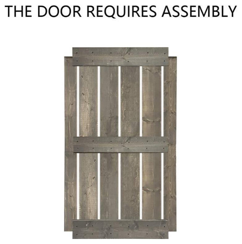 Stained Solid Pine Wood Sliding Barn Door, Weather Gray, 42"x84", Mid-Bar