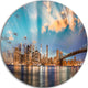 Dramatic Sky Over Manhattan City, Cityscape Round Metal Wall Art, 11"