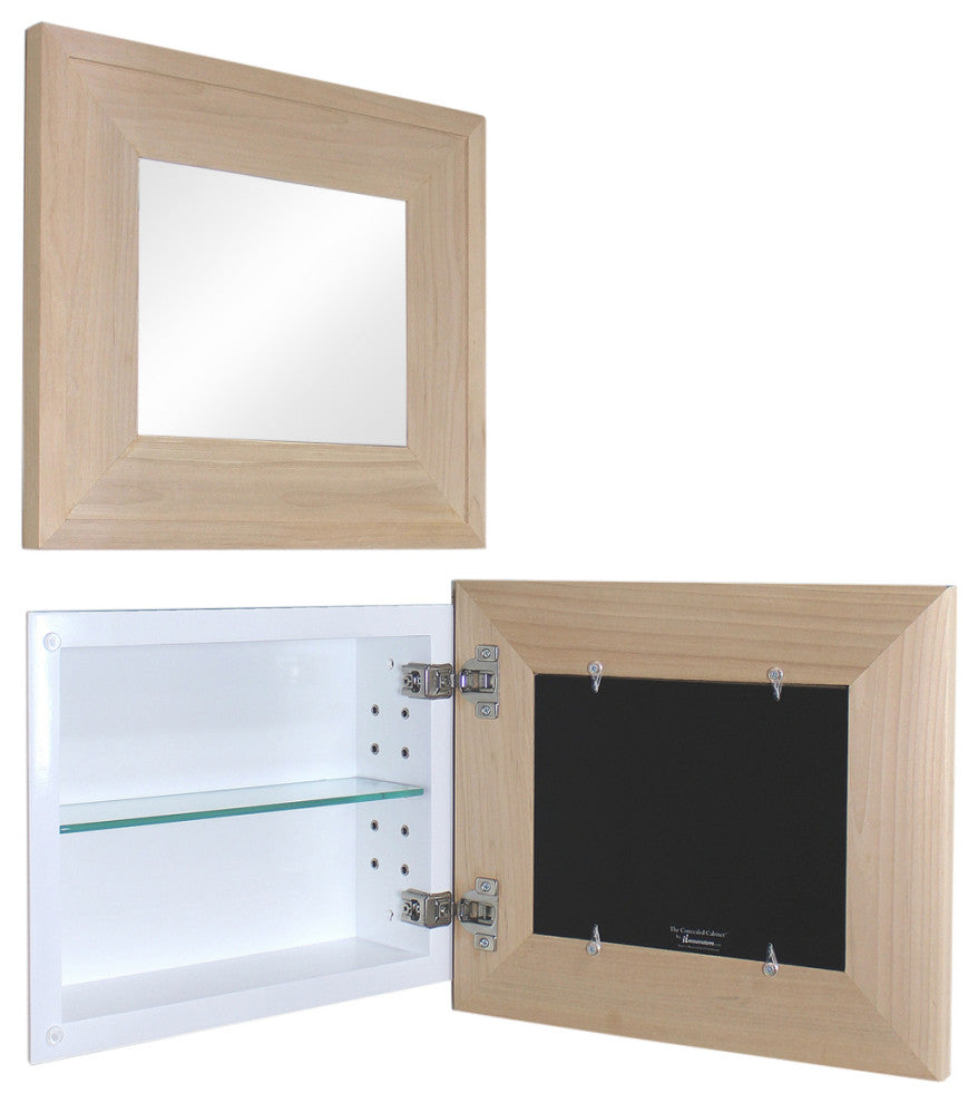 14x11 Landscape Mirrored Medicine Cabinet, Unfinished Raised Edge Frame