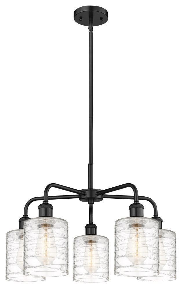Cobbleskill 5-Light 23" Stem Chandelier, Matte Black Finish, Deco Swirl Shade
