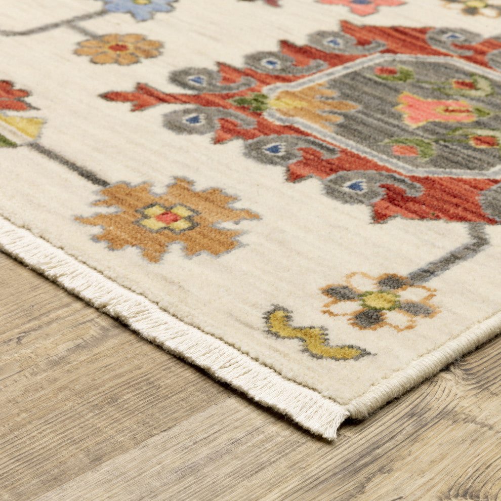Leoness Floral Puffs Indoor Area Rug, Ivory, 5'3" x 7'6"