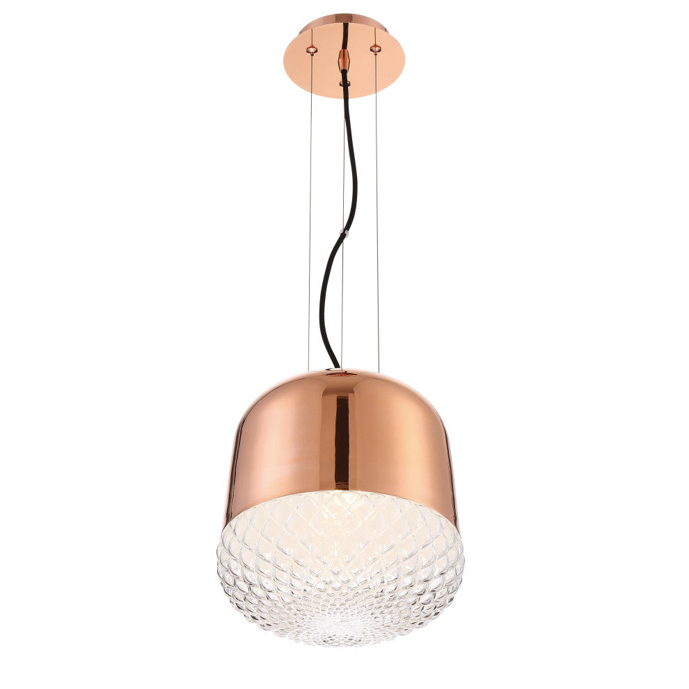 Corson Modern Light Pendant Polished Rose GoldWith Casted Weave Glass