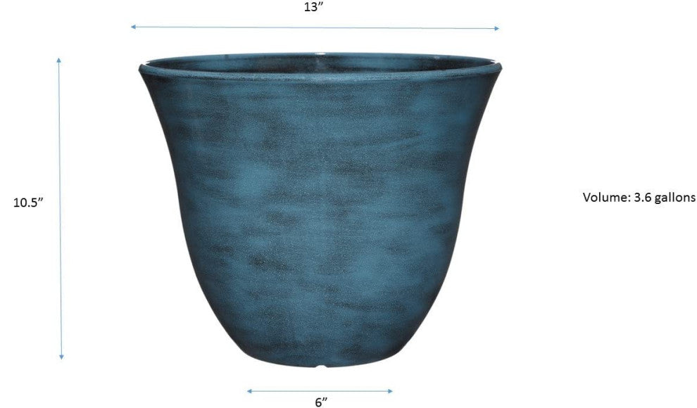 Classic Home and Garden Honeysuckle Resin Flower Pot Planter, Blue Jean, 13"