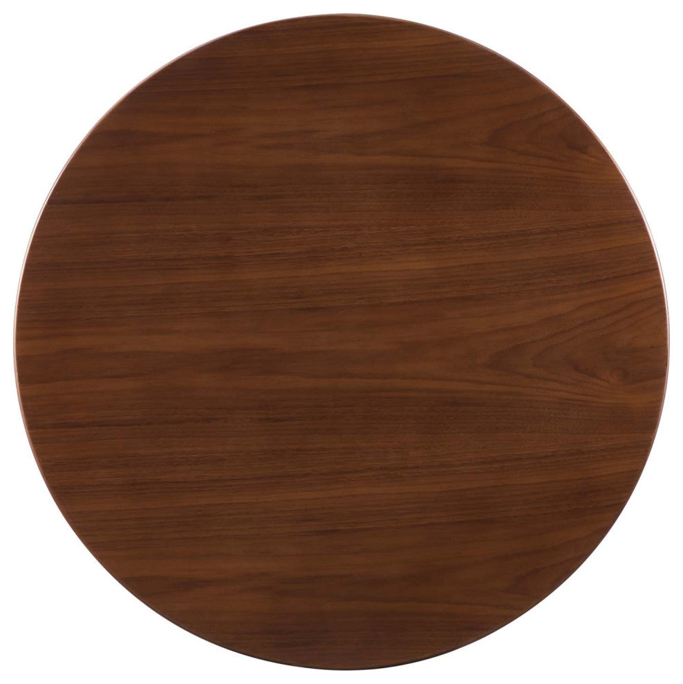 Dining Table, Round, Wood, Metal, Gold Brown Walnut, Modern, Restaurant