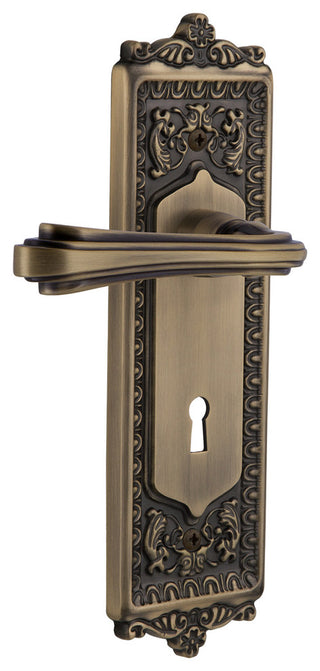 Egg & Dart Plate With Keyhole Fleur Lever, Antique Brass, Double Dummy, Non-Hand