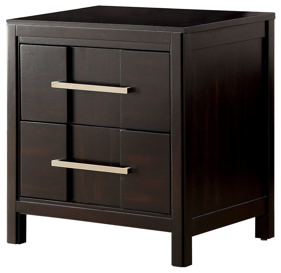 Benzara BM182988 Transitional Solid Wood Night Stand 2 Drawers, Espresso Brown