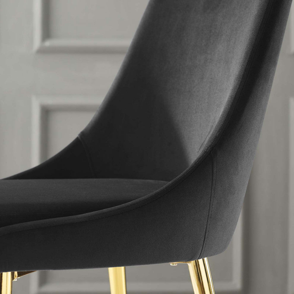 Side Dining Chair, Velvet, Metal, Black, Modern, Bistro Restaurant Hospitality