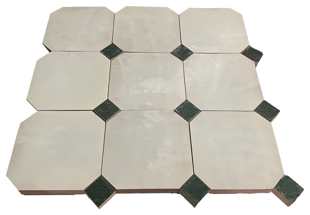 Contemporary Zellige Tile, Off-White With Green, Piece