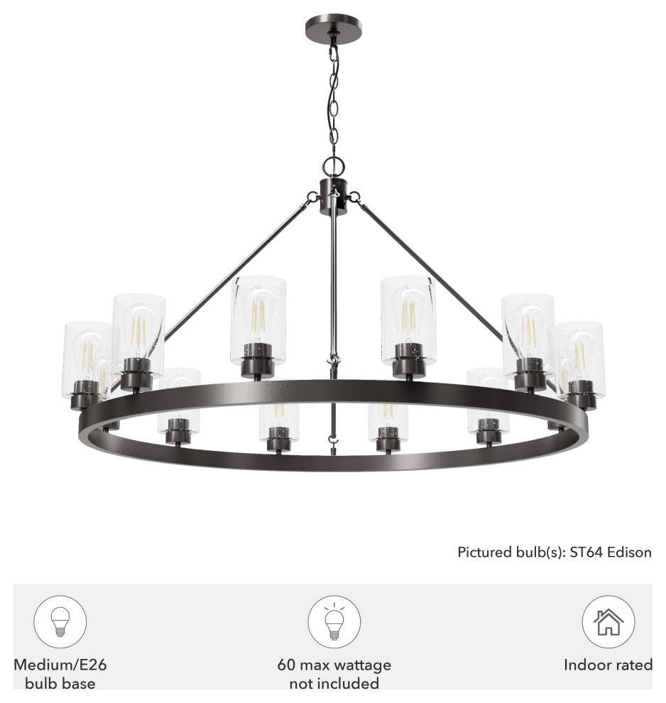 Hartland Noble Bronze With Seeded Glass 12 Light Chandelier Ceiling