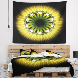 Black Yellow Fractal Flower Pattern Abstract Wall Tapestry, 39"x32"