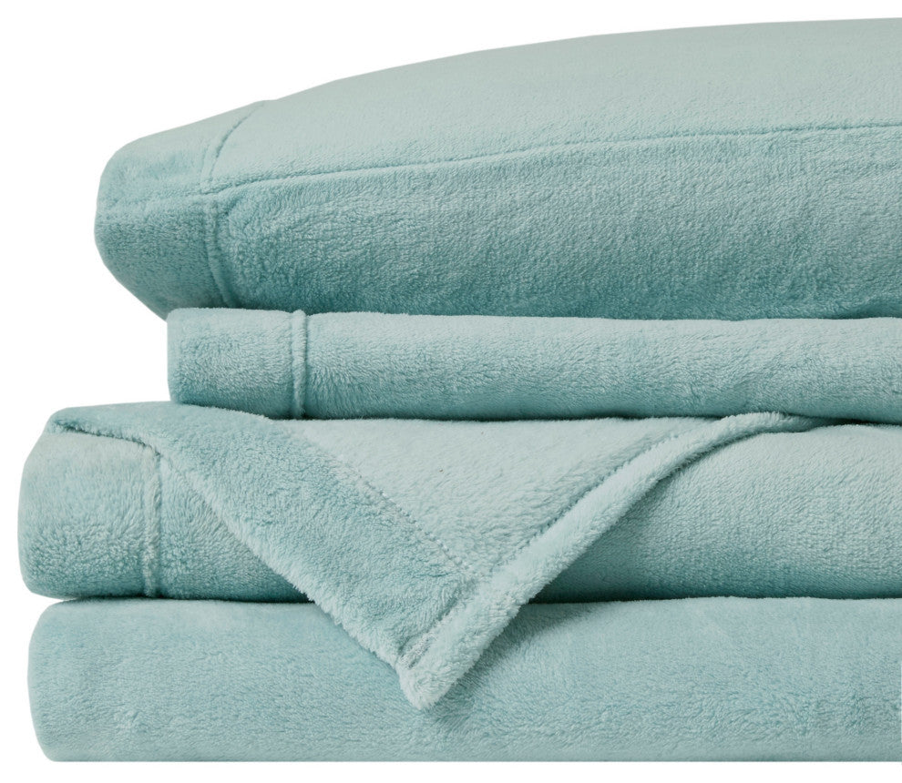 True North by Sleep Philosophy Knitted Plush Sheet Set, Aqua, Full