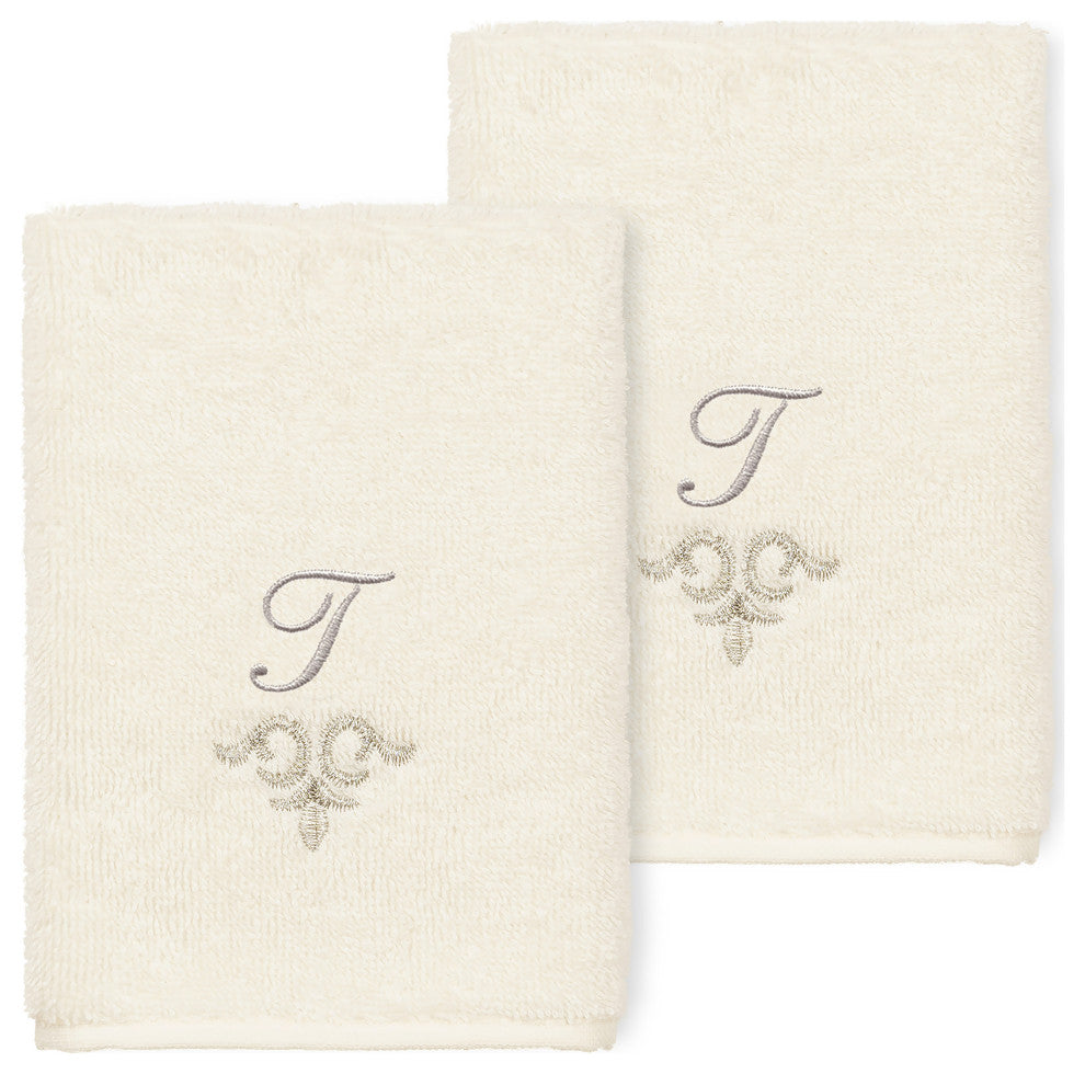 Linum Home Turkish Cotton Monica 2-Piece Embellished Washcloth Set, Cream