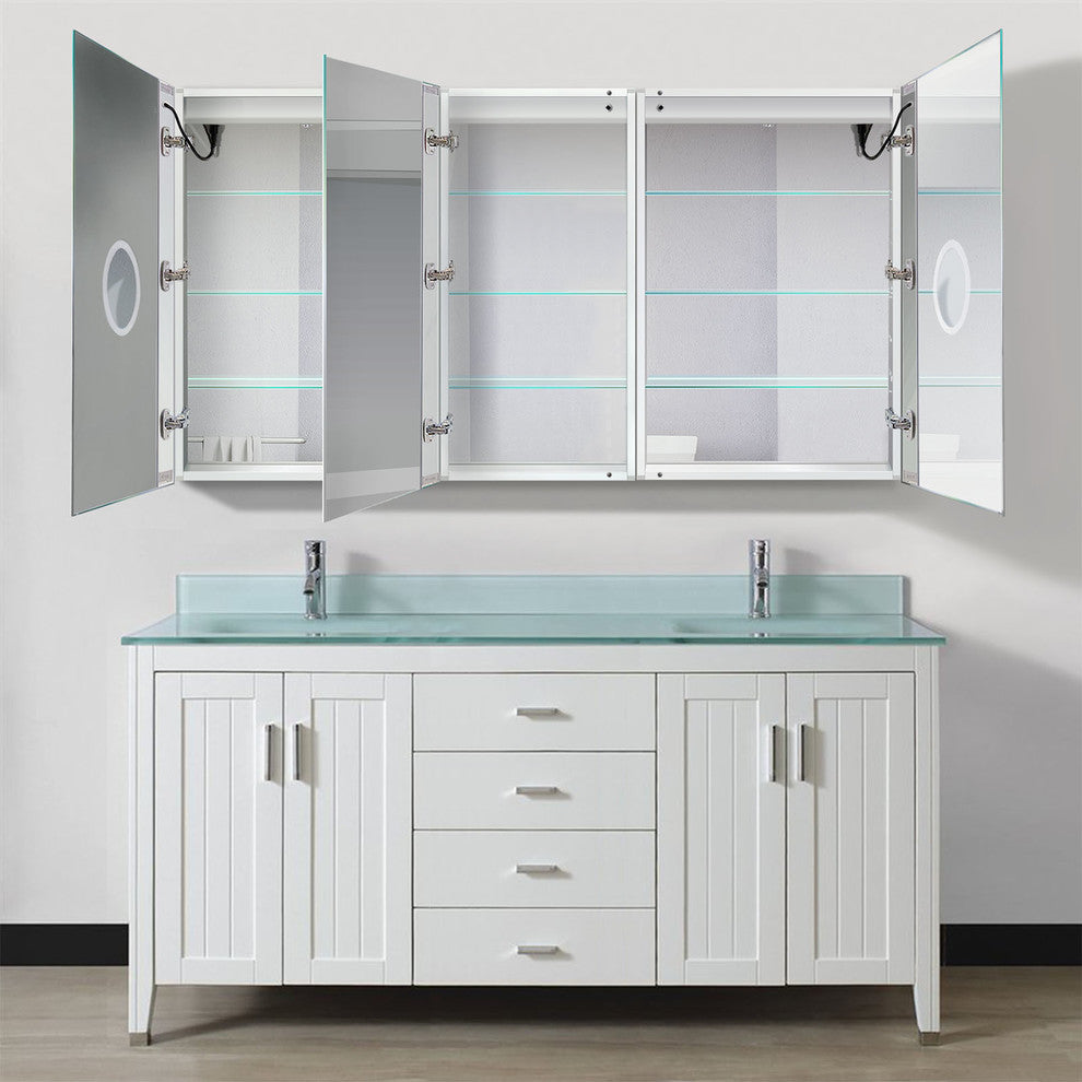 66x36 Recessed Or Surface Mount Medicine Cabinet 9 Shelves, LED, Llr
