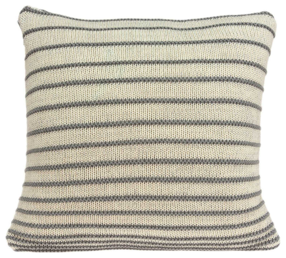 HomeRoots Casual Square Tan and Gray Stripe Accent Pillow Cover