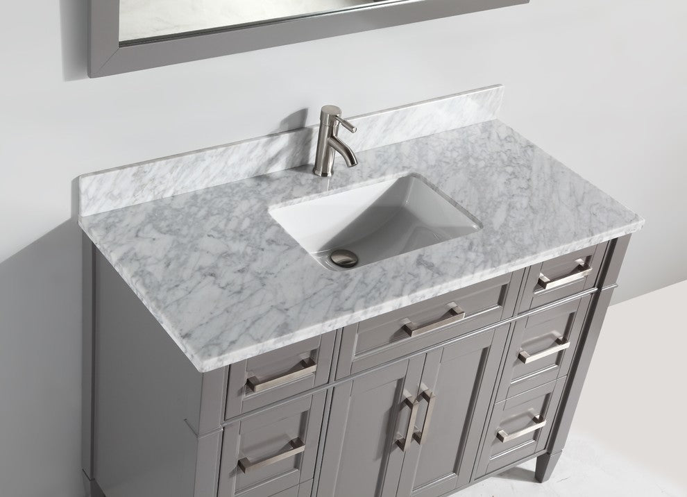 Vanity Set With Carrara Marble Top, 48", Gray, Led Touch-Switch Mirror