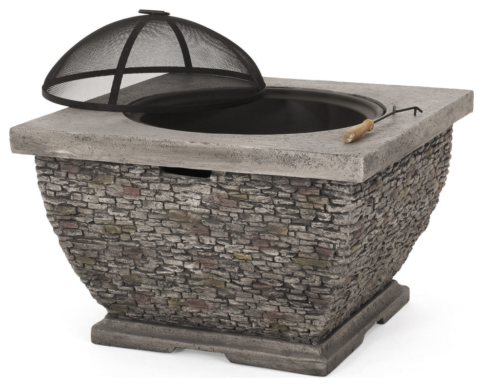 GDF Studio Laraine Outdoor 32" Wood Burning Concrete Square Fire Pit, Gray