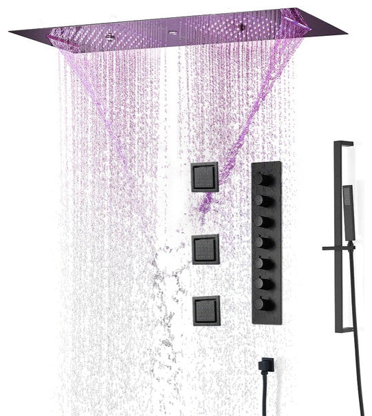 LED Musical Shower System & Jetted Body Sprays, Matte Black C, Touch Panel Light