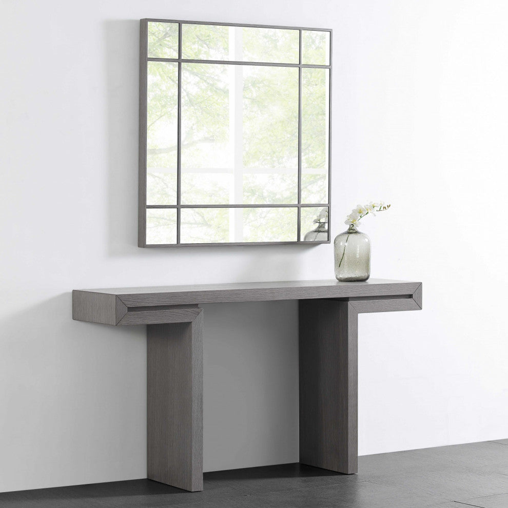 40" X Gray Oak Glass Square Mirror