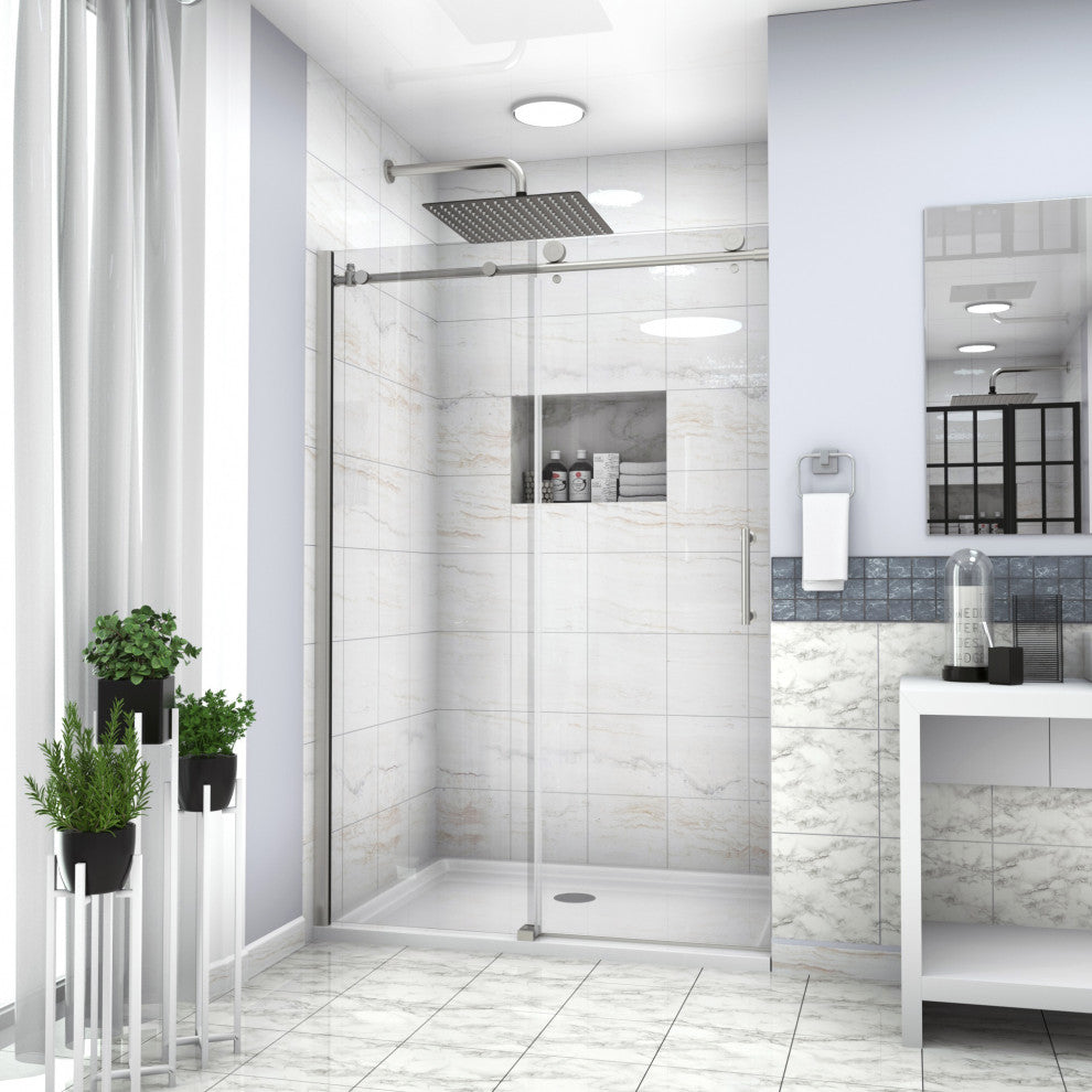 48" W x 76" H Frameless Single Sliding Shower Door, Chrome