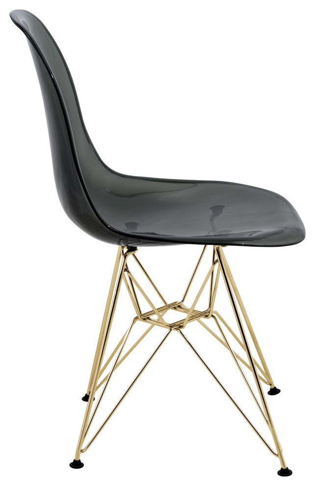 Dining Chair with ABS Plastic Seats Side Chair in Gold Chrome, Transparent Black