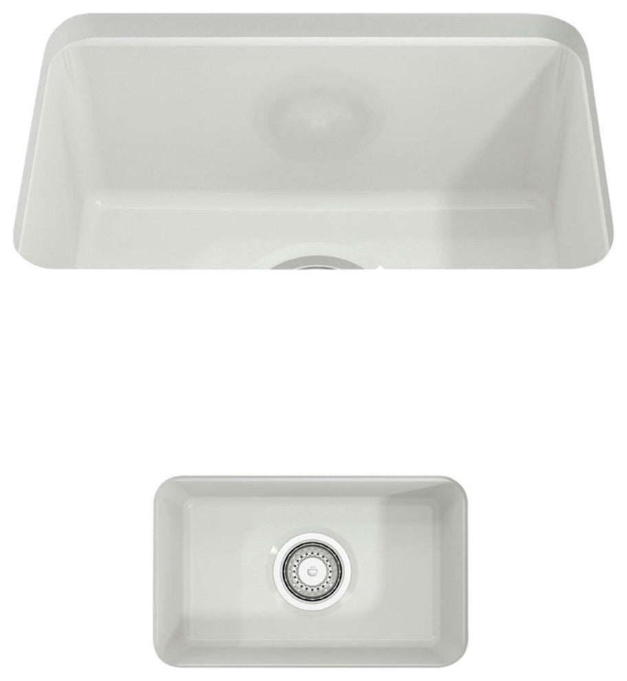Sotto Dual-mount Fireclay 12" Single Bowl Bar Sink with Strainer in White