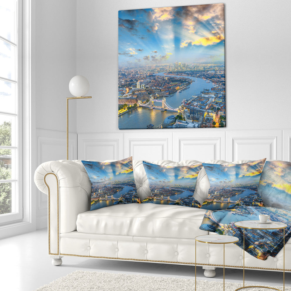 Tower Bridge Area and City Light Cityscape Photo Throw Pillow, 16"x16"