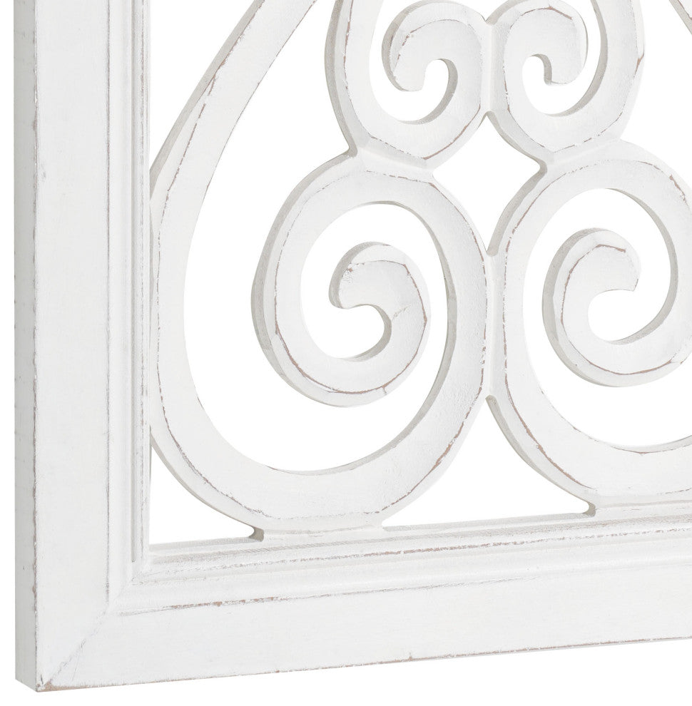 Distressed Hand-Carved White Wood Wall Accent Medallion Panel - 16x36