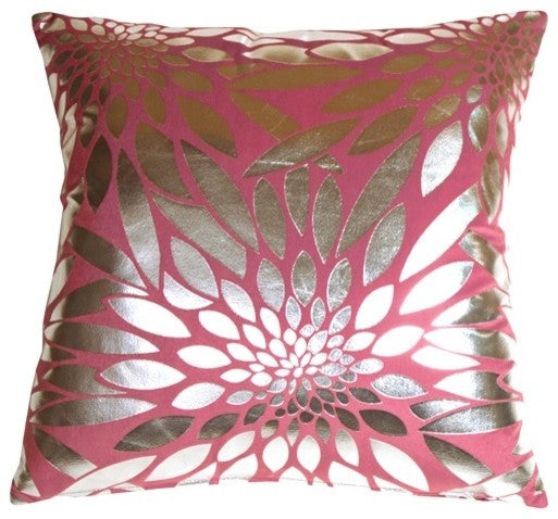 Pillow Decor - Metallic Floral Pink Square Throw Pillow