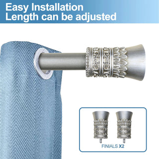 1" Diameter Tribale Curtain Rod, 48"-84", Pewter