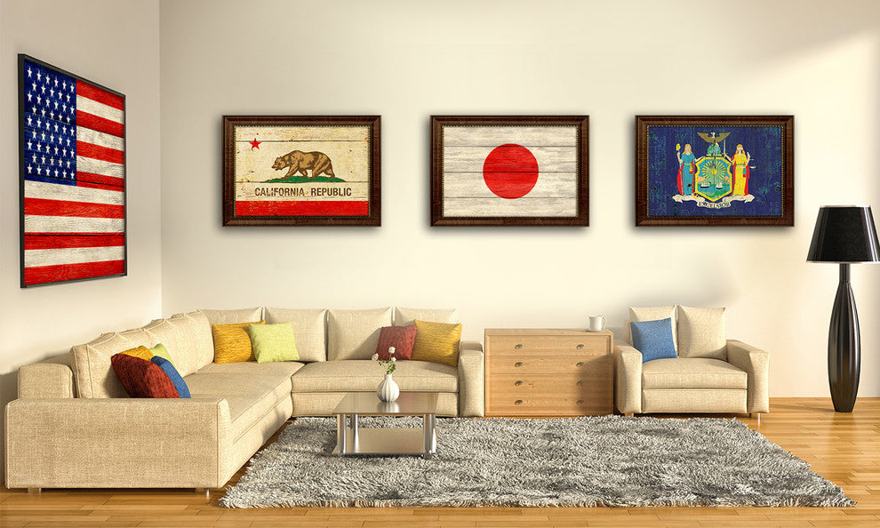 Jordan Country Textured Flag Print With Brown Gold Frame, 15"X21"