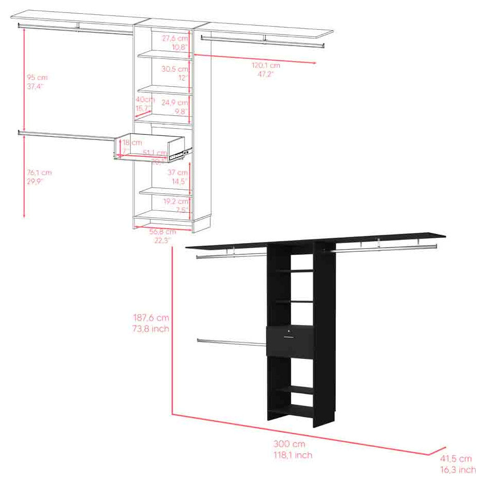 Closet System Ashland, Bedroom, Black