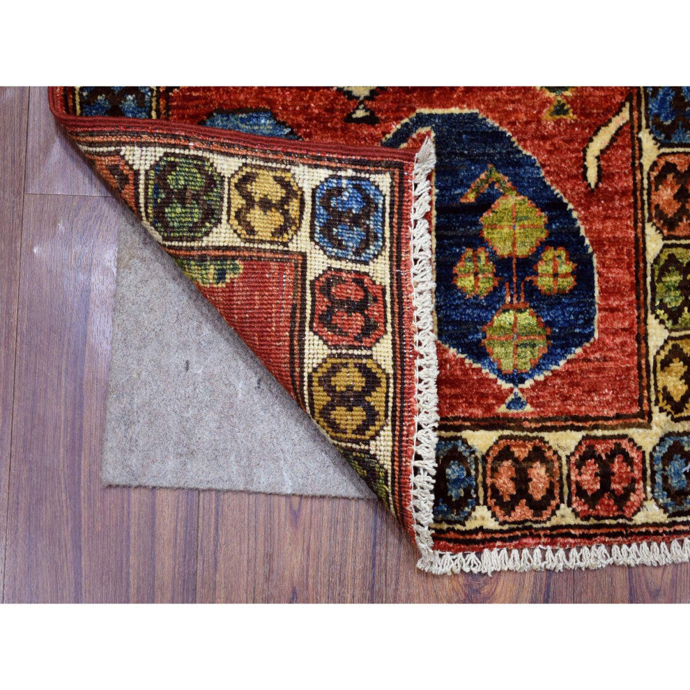 Brick Red Afghan Ersari with Boteh Design Soft Wool Hand Knotted Rug 1'10"x3'0"