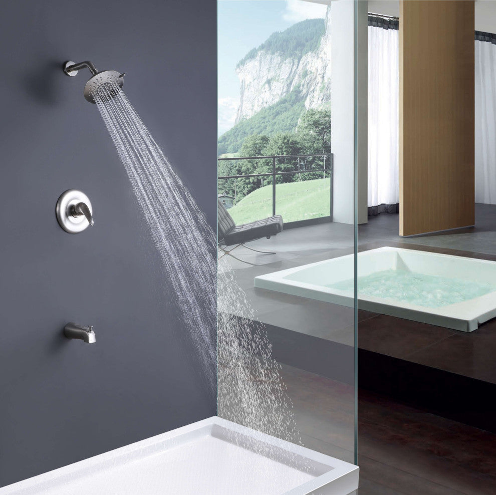 Tub and Shower Faucet Set with Rough-in Valve and Multi-function Showerhead, Bru