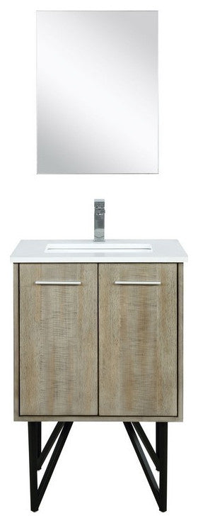 Lancy Modern 24" Rustic Acacia Square Sink Bathroom Vanity Set, Monte Chrome Fau