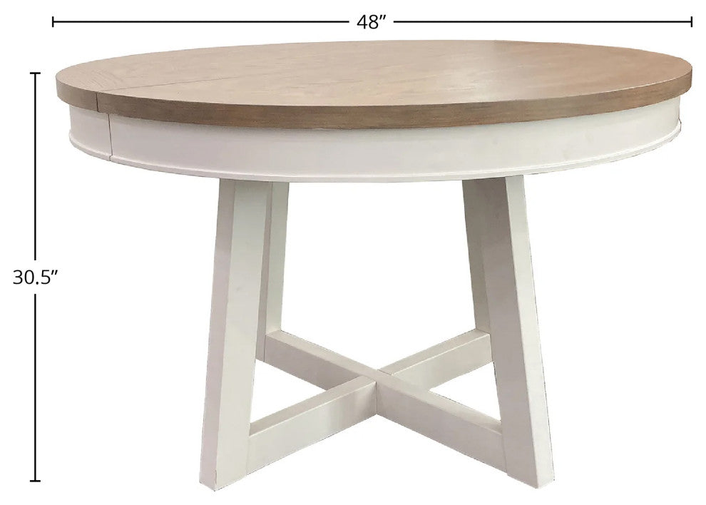 48" Round Extendable Dining Table and 4 Upholstered Chairs