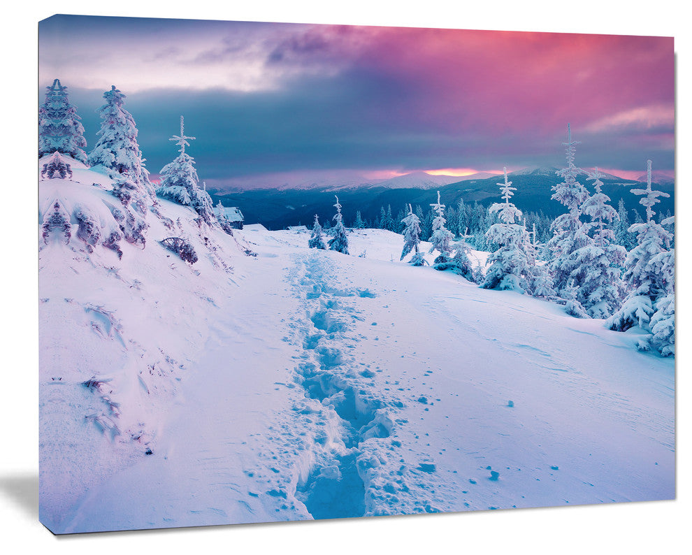 Beautiful Sunrise over Winter Mountains, Landscape Canvas Art Print, 20"x12"