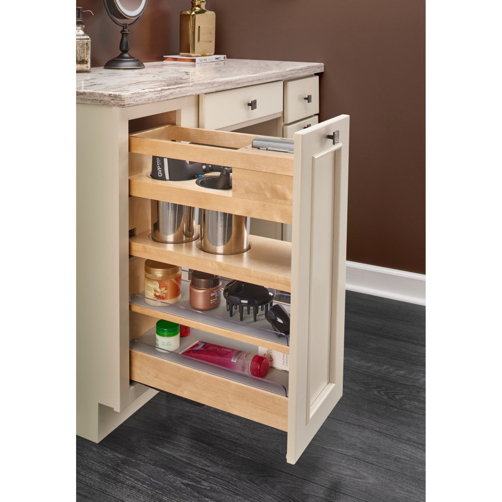 Wood Vanity Cabinet Outlet Pull Out Grooming Organizer With Soft Close