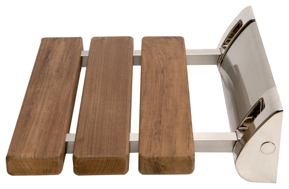 Brushed Nickel 14" Folding Teak Wood Shower Seat Bench
