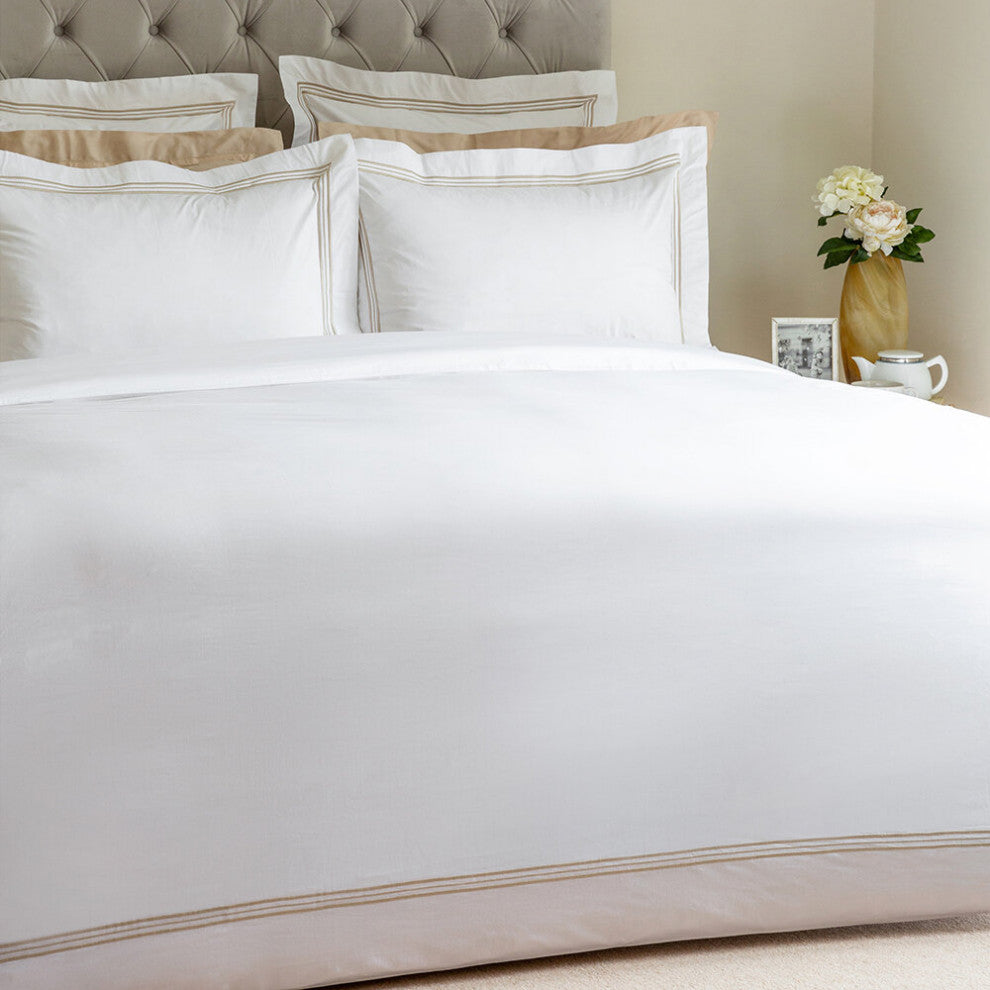Frette Triplo Popeline Queen Duvet Cover White Beige