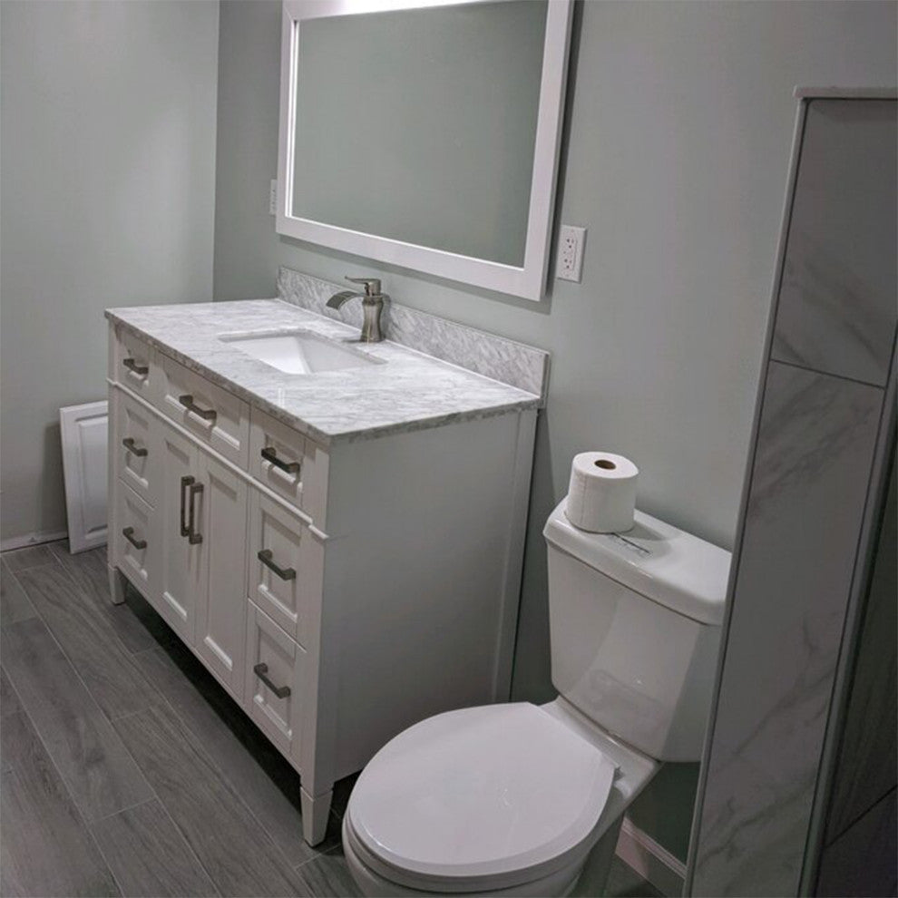 Vanity Set With Carrara Marble Top, 48", Gray, Led Touch-Switch Mirror
