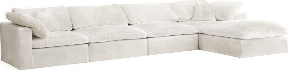 Cozy Velvet Upholstered Comfort L-Shaped Modular Sectional, Cream, 5-Piece: 2 Armless Chair, 2 Corner Chair, 1 Ottoman