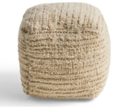 Leila Boho Wool and Cotton Ottoman Pouf, Ivory, Beige