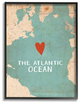 Heart the Atlantic Map Framed Giclee Texturized Art, 16x20