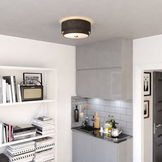 Burnaby Mid-Century Drum Semi Flush Ceiling Light, Matte Brass, 13-in W X 6.75-in H X 13-in D