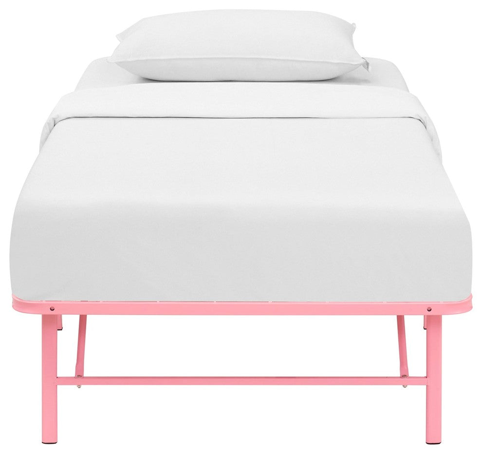Modern Contemporary Urban Design Twin Size Platform Bed Frame, Pink, Metal Steel