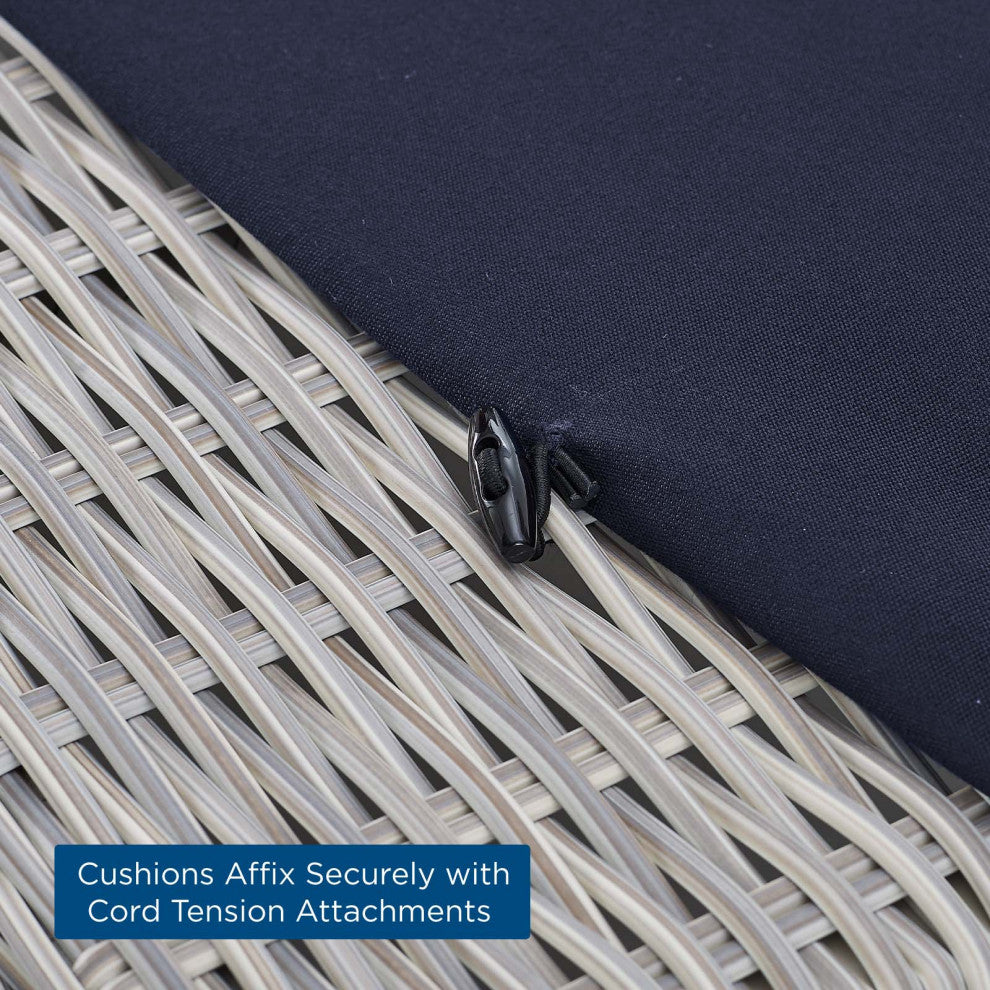 Lounge Sofa Chair Table Set, Rattan, Wicker, Gray Blue Navy, Outdoor