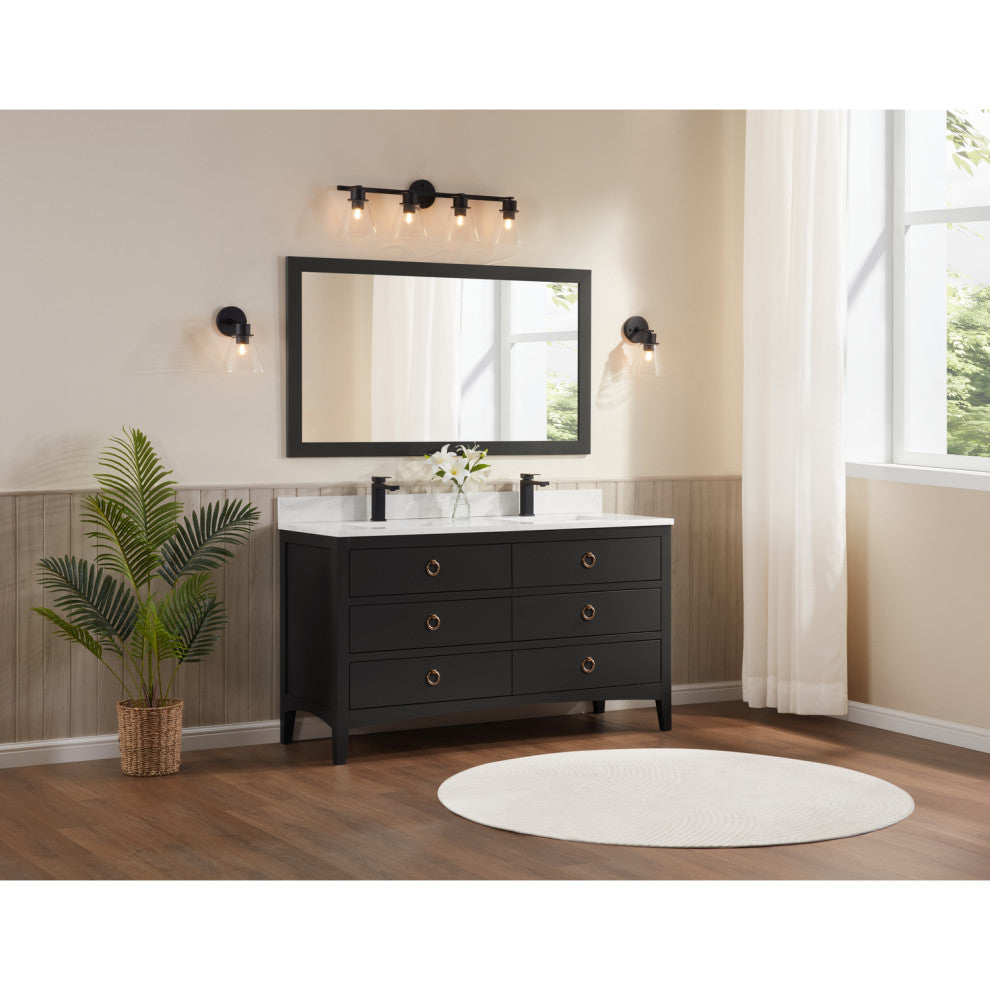 Legion Furniture WS2518 Series Bathroom Sink Vanity, Tricorn Black, 60", Artificial Stone Top, Double Sink
