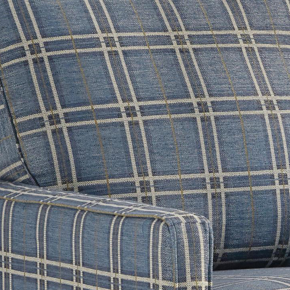 Benzara BM206105 Fabric Accent Chair With Checkered Details, Blue/Brown